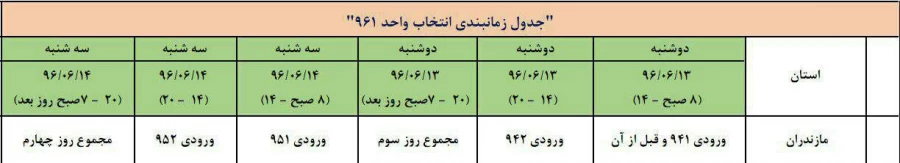 جدول زمانبندی انتخاب واحد