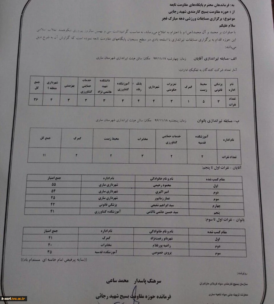 مسابقات تیر اندازی  بسیج ادارات استان مازندران 2