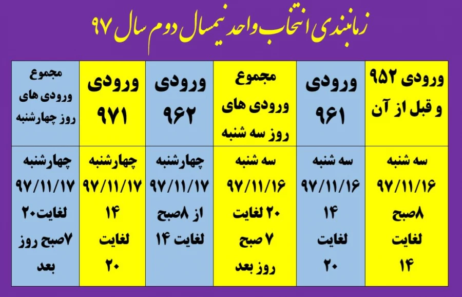 زمانبندی انتخاب واحد 972