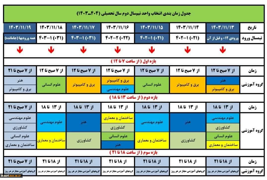 جدول زمانبندی انتخاب واحد